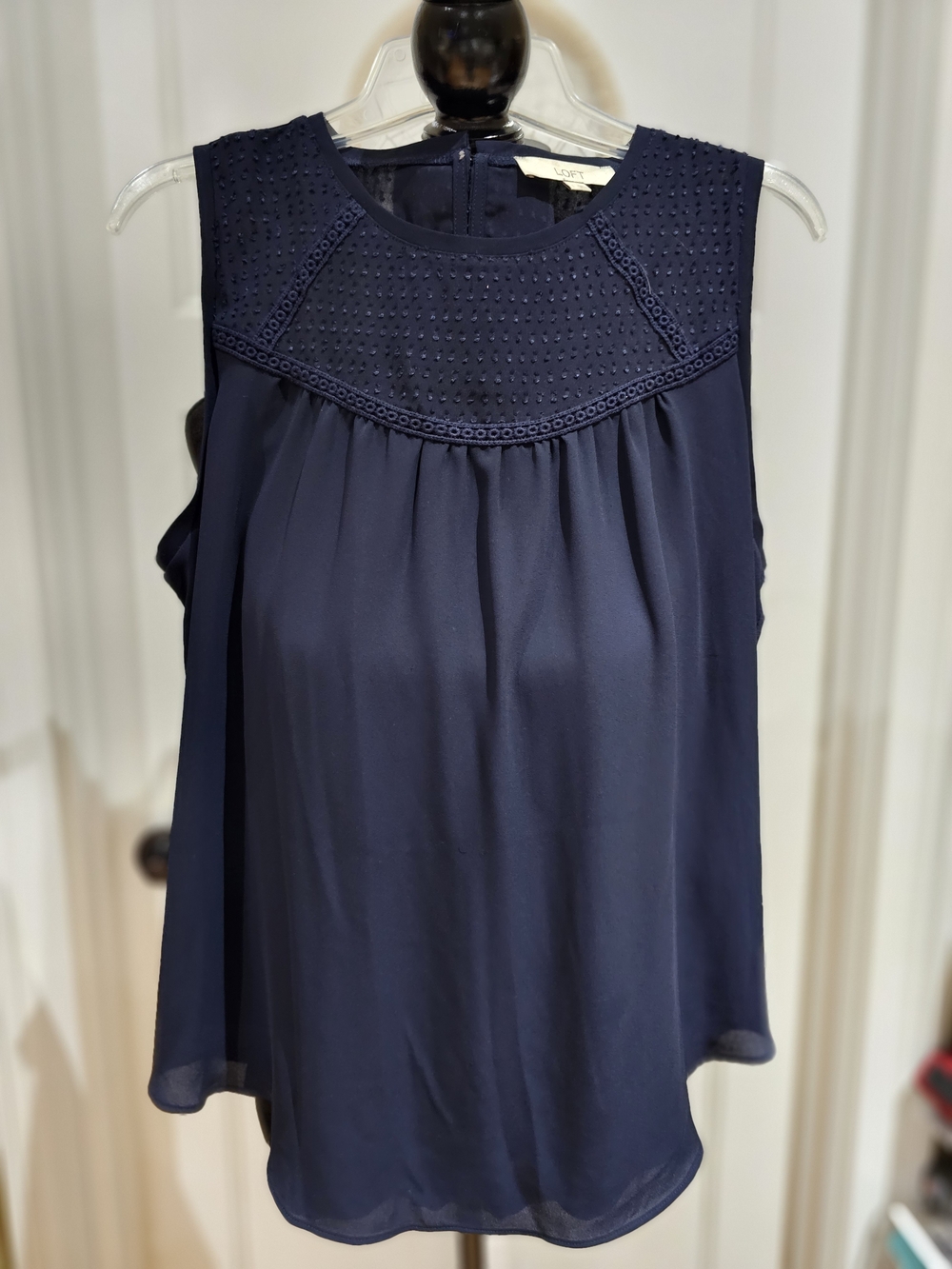 LOFT Navy Sleeveless Crochet Yoke Top - NWOT